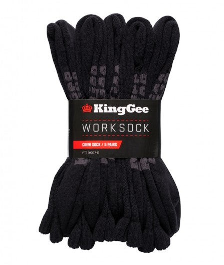 King Gee Men&#39;s Crew Cotton Work Sock-5 Pack (K09035)
