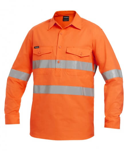 King Gee Workcool 2 Hi-Vis Reflective Closed Front Shirt Long Sleeve (K54896)