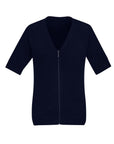Biz Care Womens Zip Front Short Sleeve Knit Cardigan-(CK962LC)