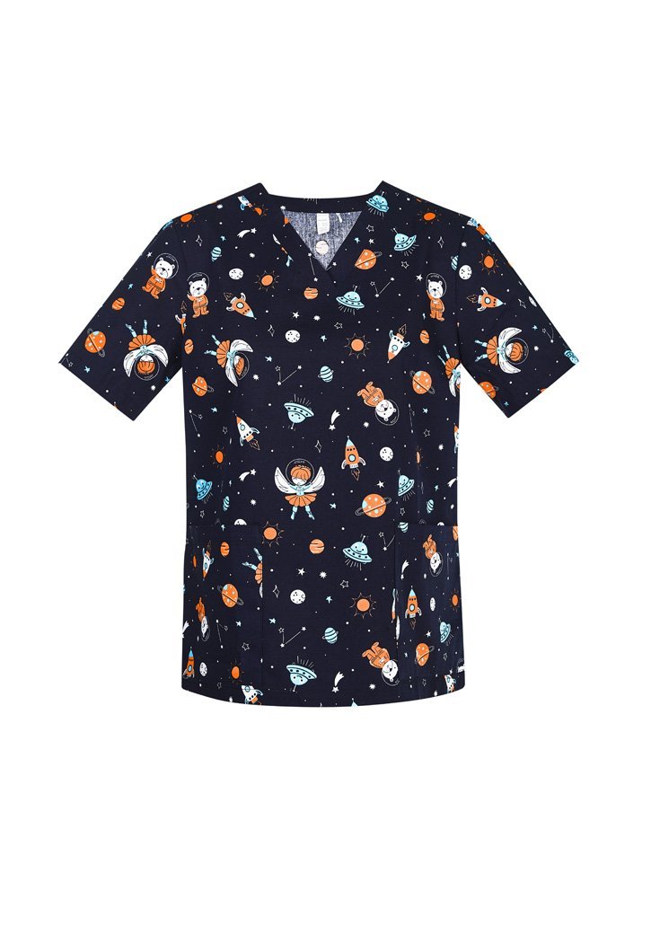 Biz Care Womens Space Party Scrub Top (CST148LS)
