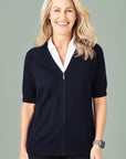 Biz Care Womens Zip Front Short Sleeve Knit Cardigan-(CK962LC)