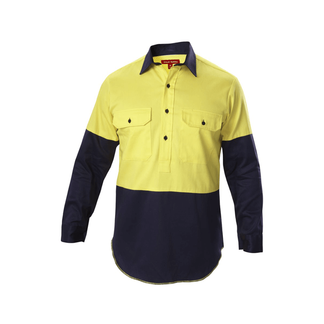 Hard Yakka Hi-visibility Two Tone Cotton Drill Closed Front Shirt With Gusset Long Sleeve (Y07984)