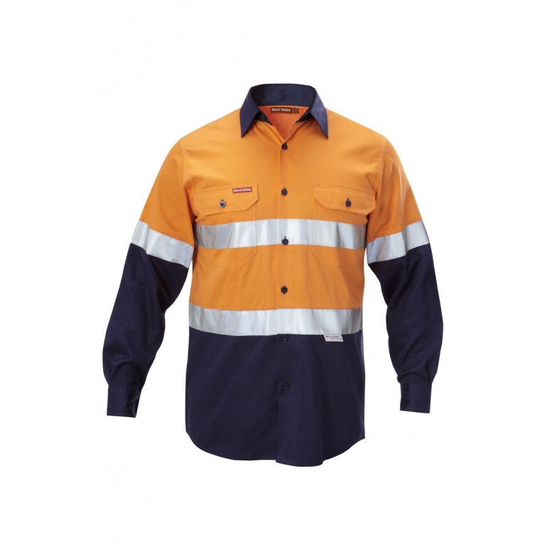 Hard Yakka Foundations Hi-Visibility Two Tone Cotton Drill Long Sleeve Shirt With Tape (Y07990)