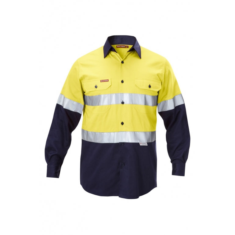 Hard Yakka Foundations Hi-Visibility Two Tone Cotton Drill Long Sleeve Shirt With Tape (Y07990)