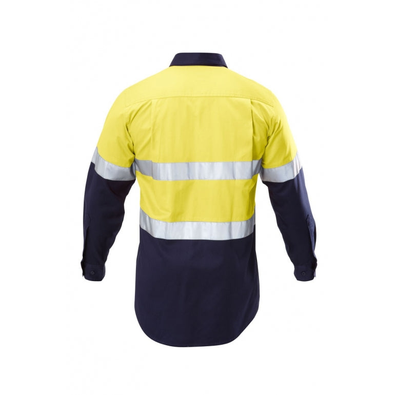 Hard Yakka Foundations Hi-Visibility Two Tone Cotton Drill Long Sleeve Shirt With Tape (Y07990)